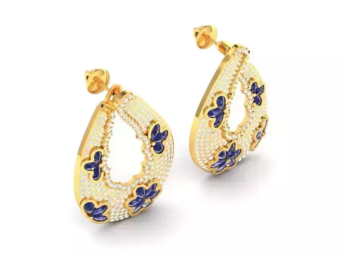 Golden Drop Shape Eartops With Diamonds and Gems 3D print model