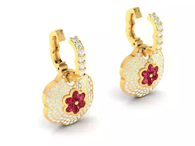 Flower Shape Drop Earrings With Diamonds
