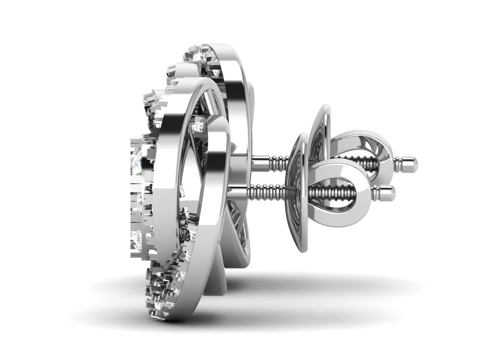 Spiral Flower Shape Eartops With Diamonds 3D print model_2