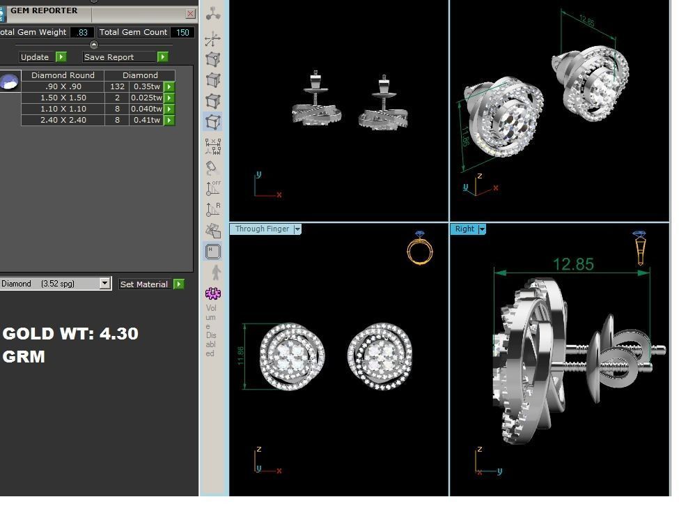 Spiral Flower Shape Eartops With Diamonds 3D print model_7