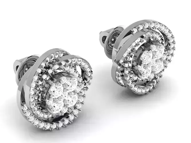Spiral Flower Shape Eartops With Diamonds