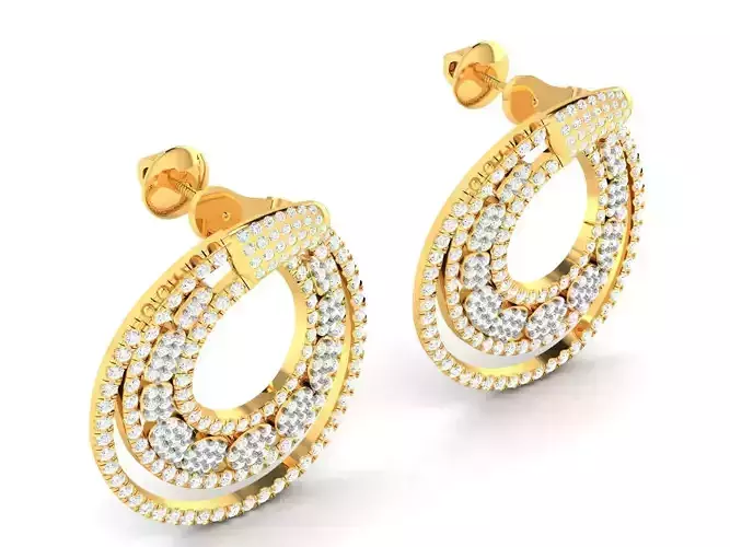 Drop Shape Golden Eartops With Diamonds