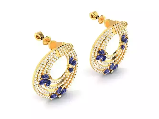 Golden Drop Shape Eartops With Diamonds and Gems 1