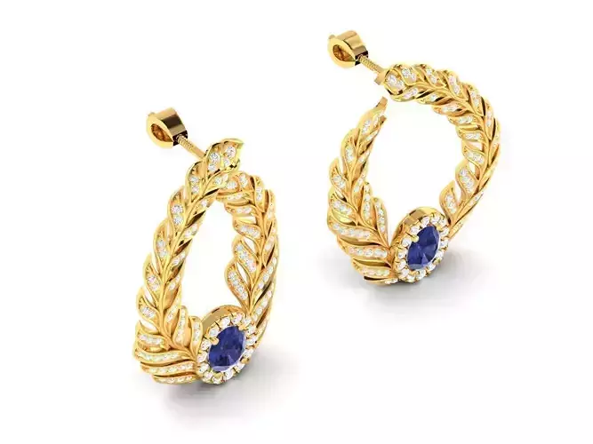 Leaf Design Eartops With Diamonds and Sapphire 3D print model