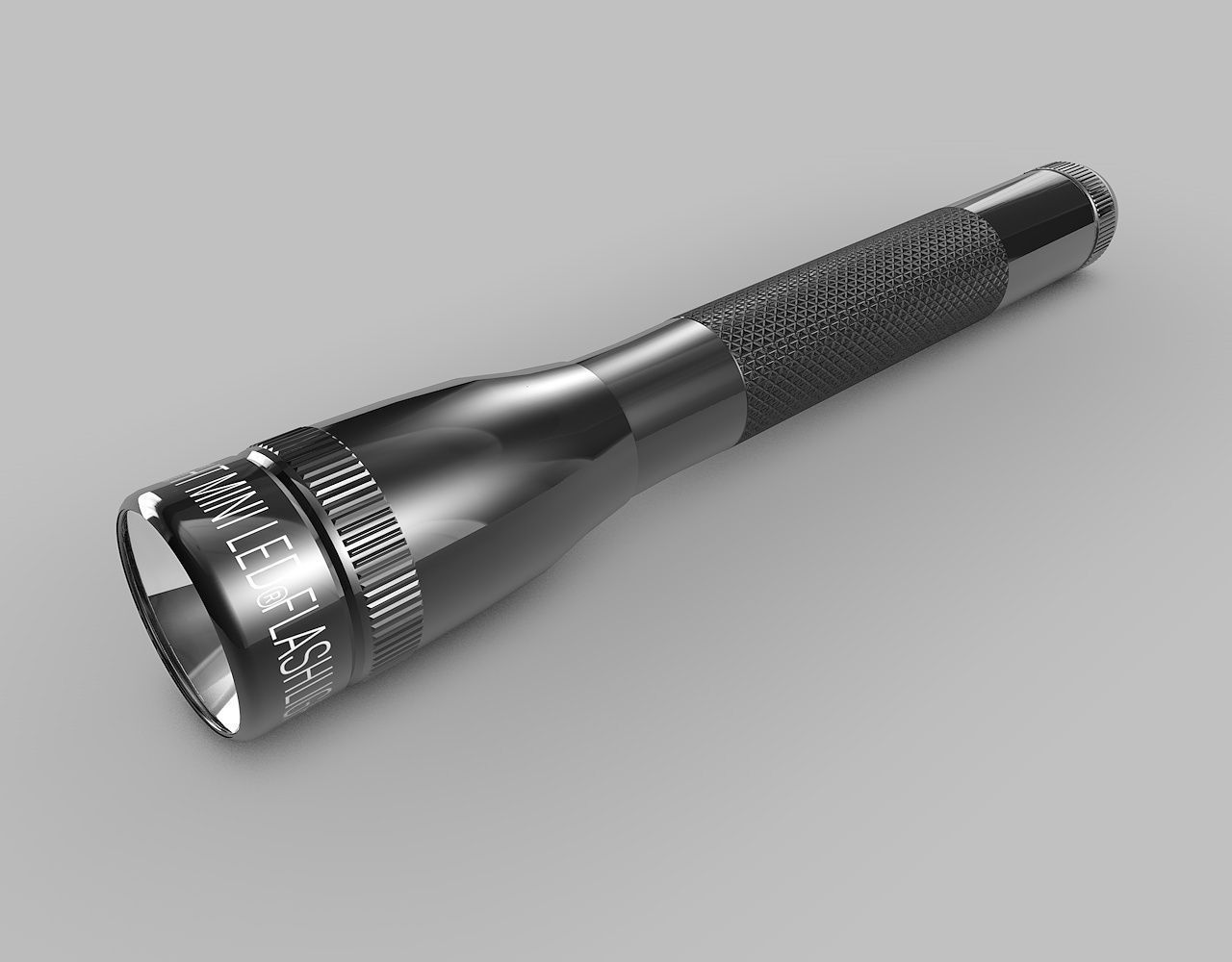 Flashlight silver with handle 3D model_1