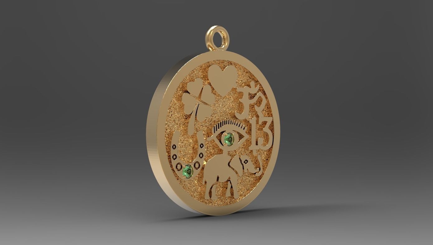 PENDANT FOR GOOD LUCK with GEMS 3D print model_6
