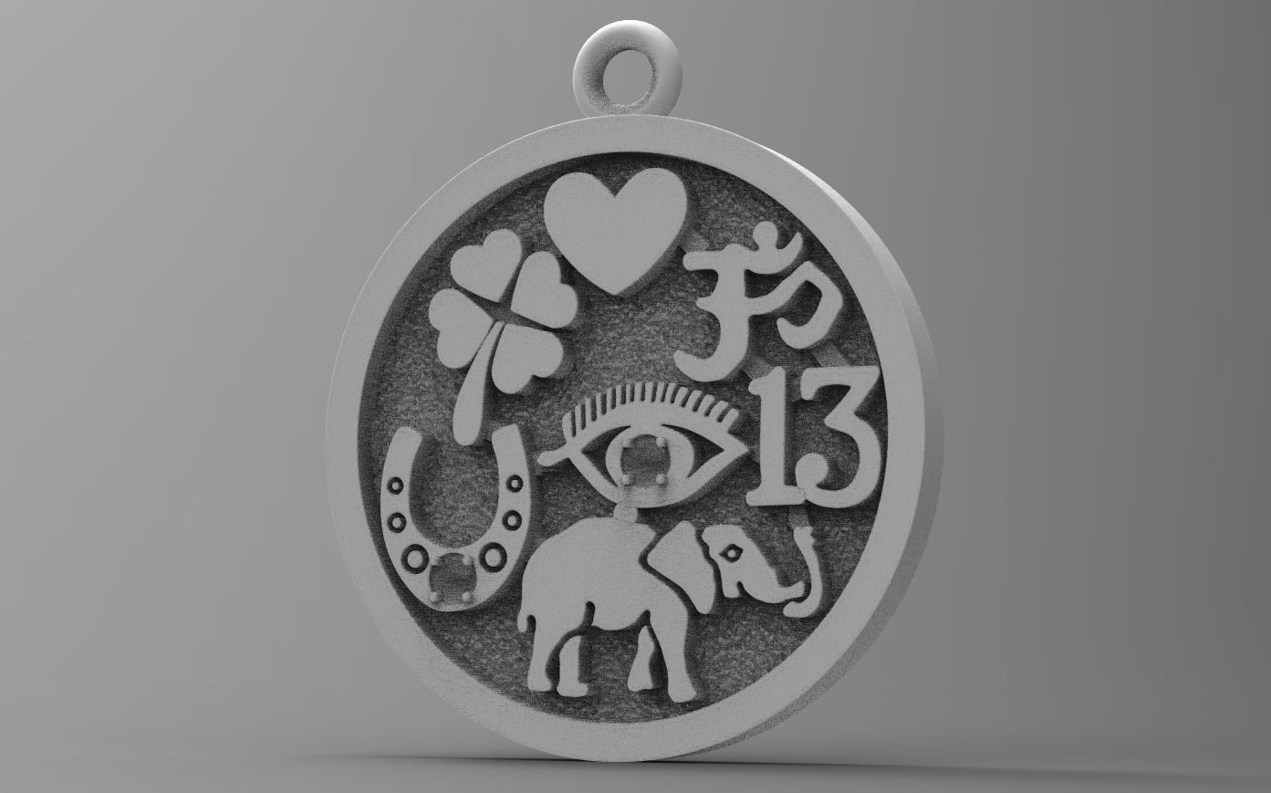 PENDANT FOR GOOD LUCK with GEMS 3D print model_5