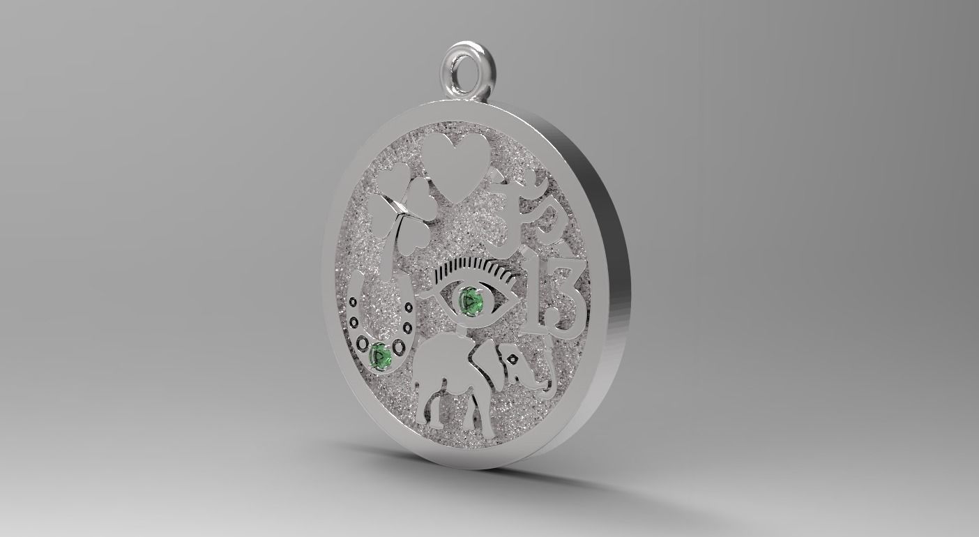 PENDANT FOR GOOD LUCK with GEMS 3D print model_7