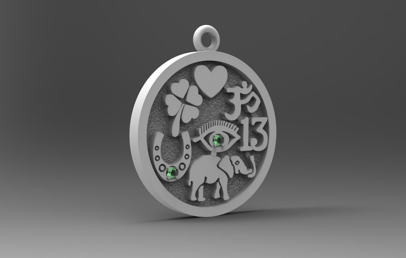 PENDANT FOR GOOD LUCK with GEMS 3D print model_4