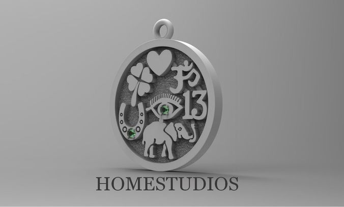 PENDANT FOR GOOD LUCK with GEMS 3D print model