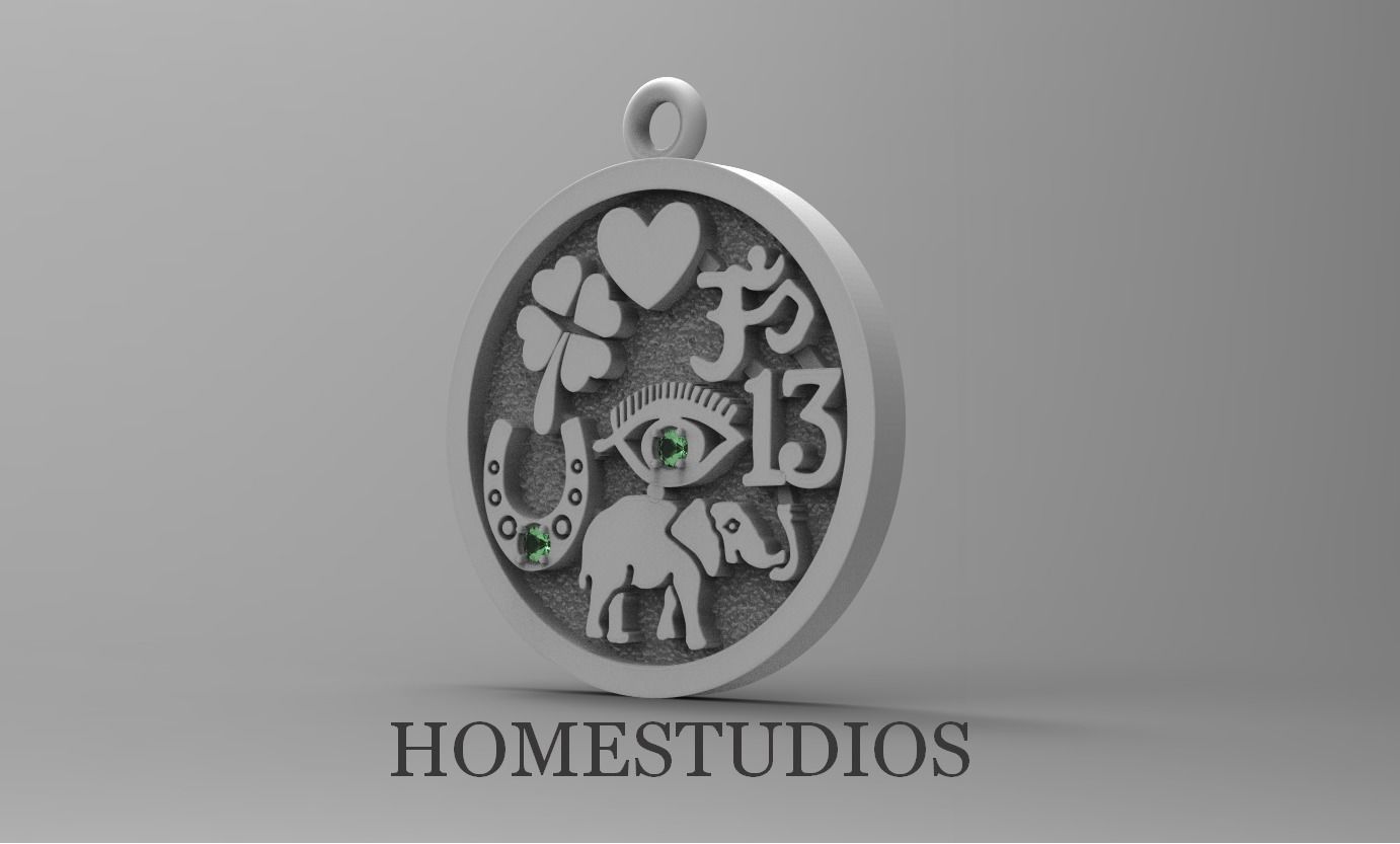 PENDANT FOR GOOD LUCK with GEMS 3D print model_0