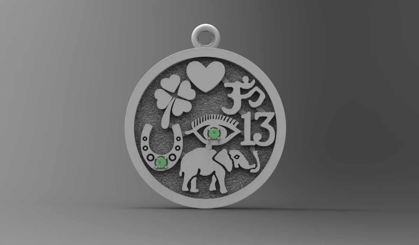 PENDANT FOR GOOD LUCK with GEMS 3D print model_1