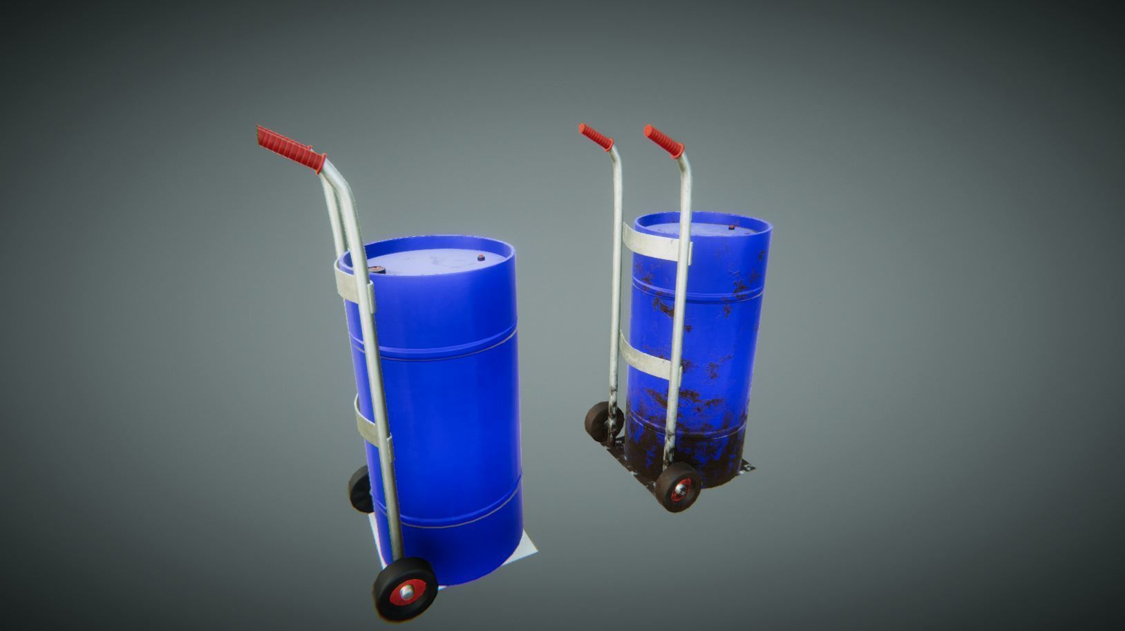 MetallicBarrel hand truck and barrel Low-poly 3D model_1
