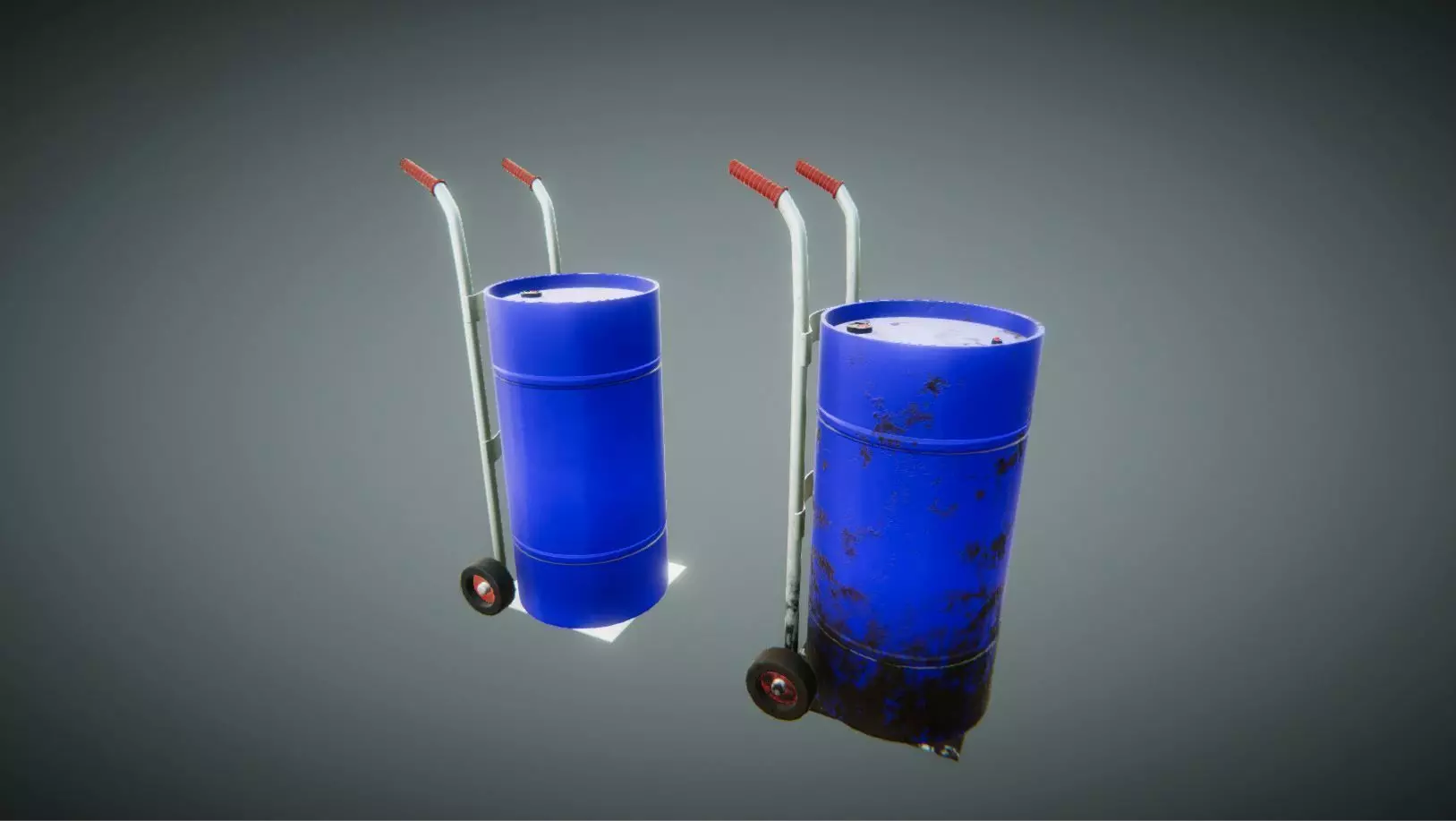 MetallicBarrel hand truck and barrel Low-poly 3D model_0