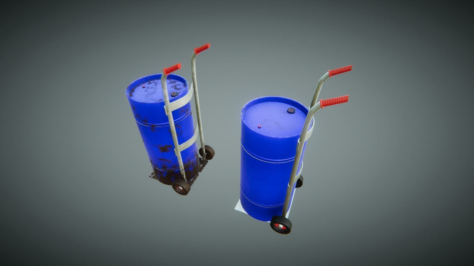 MetallicBarrel hand truck and barrel Low-poly 3D model_2