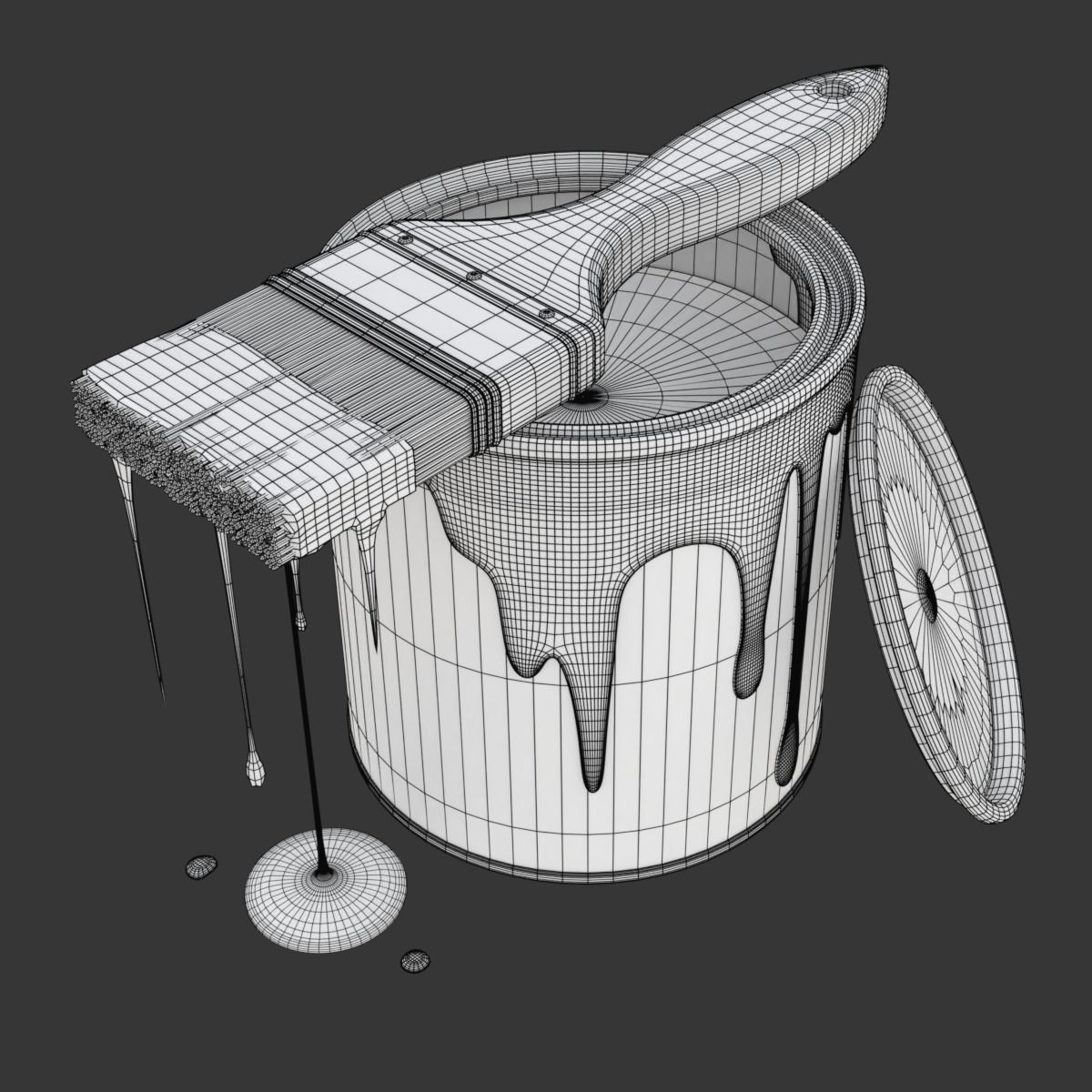 Paint Can and Brush 3D model_19