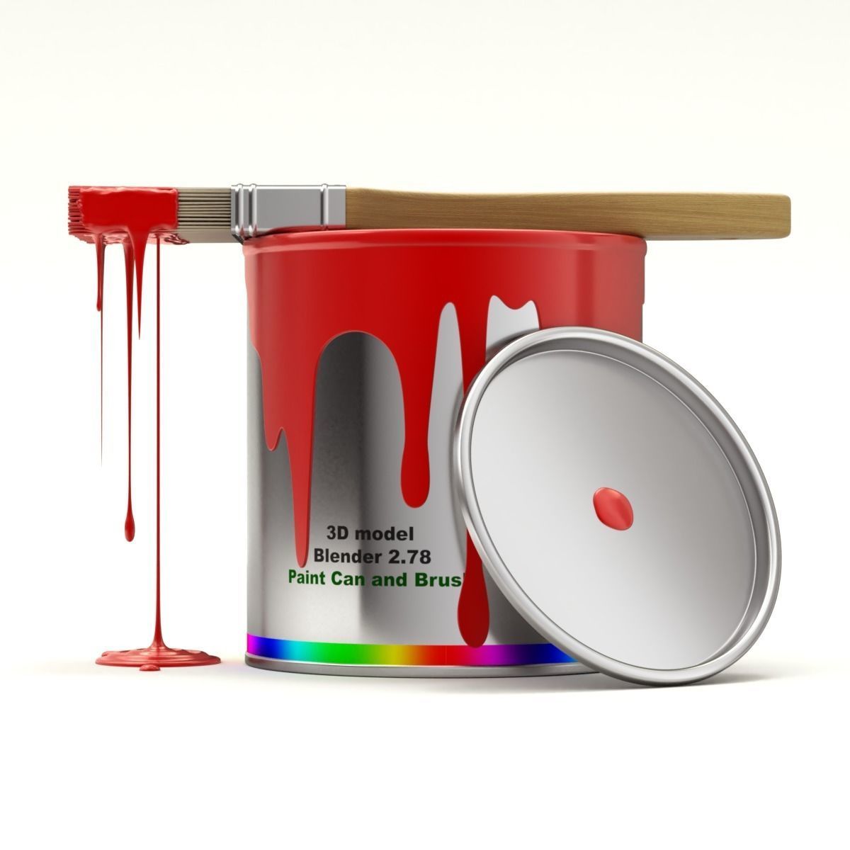 Paint Can and Brush 3D model_3