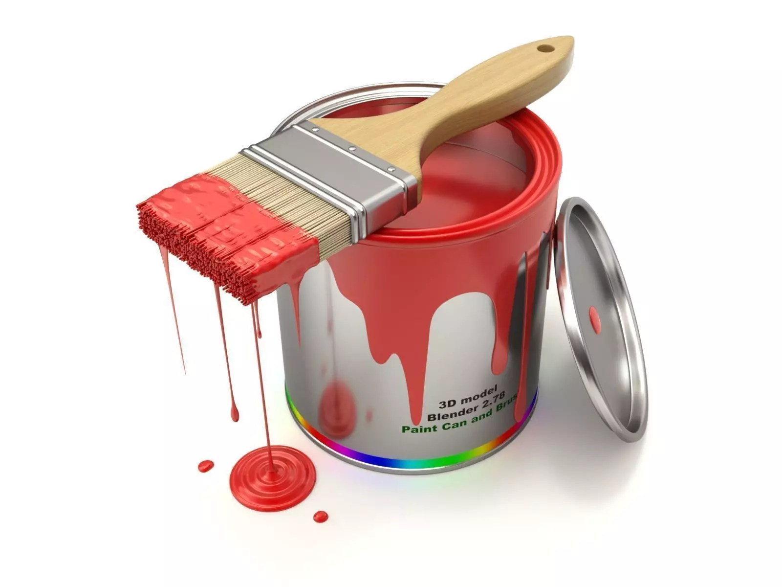 Paint Can and Brush 3D model_0