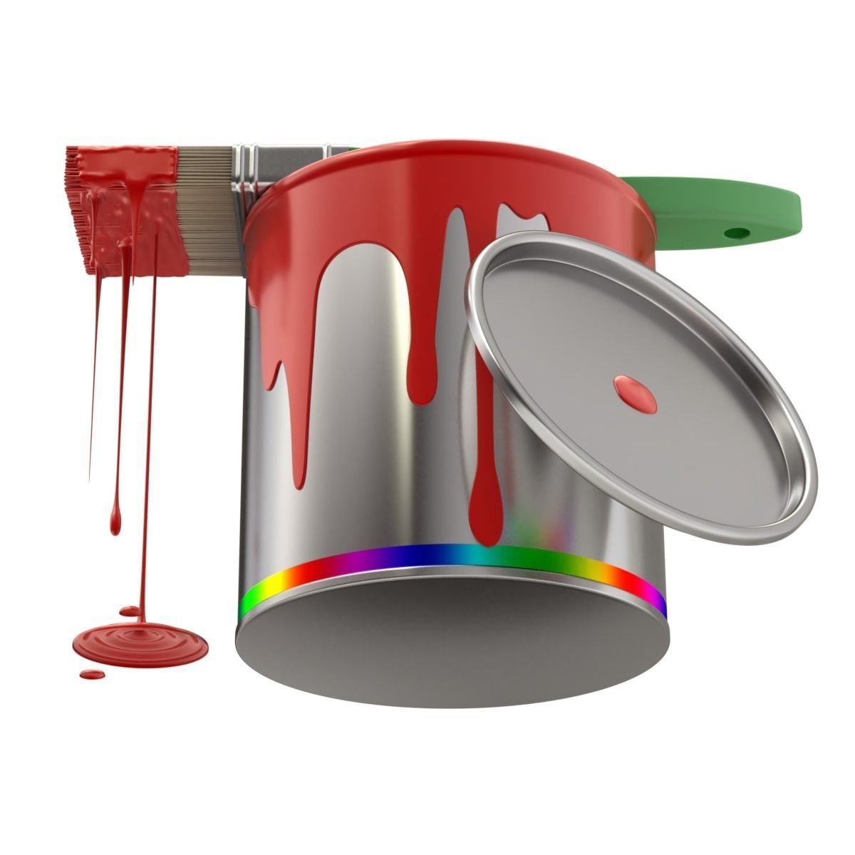 Paint Can and Brush 3D model_7