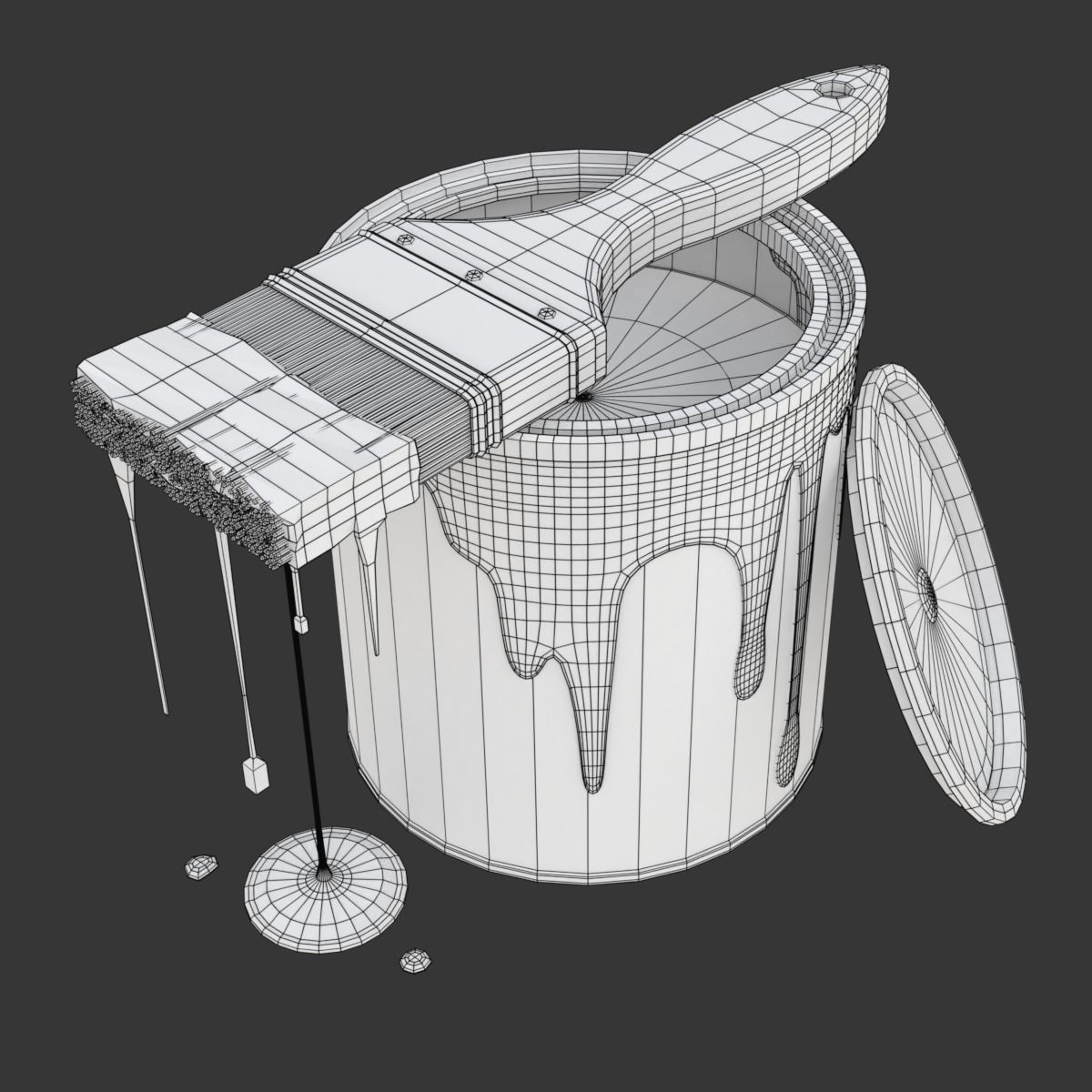 Paint Can and Brush 3D model_17