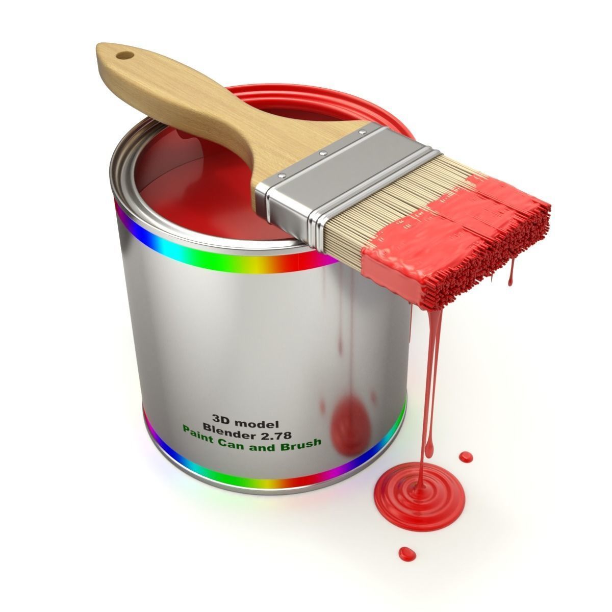 Paint Can and Brush 3D model_8