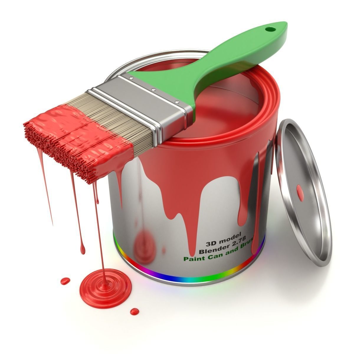 Paint Can and Brush 3D model_6