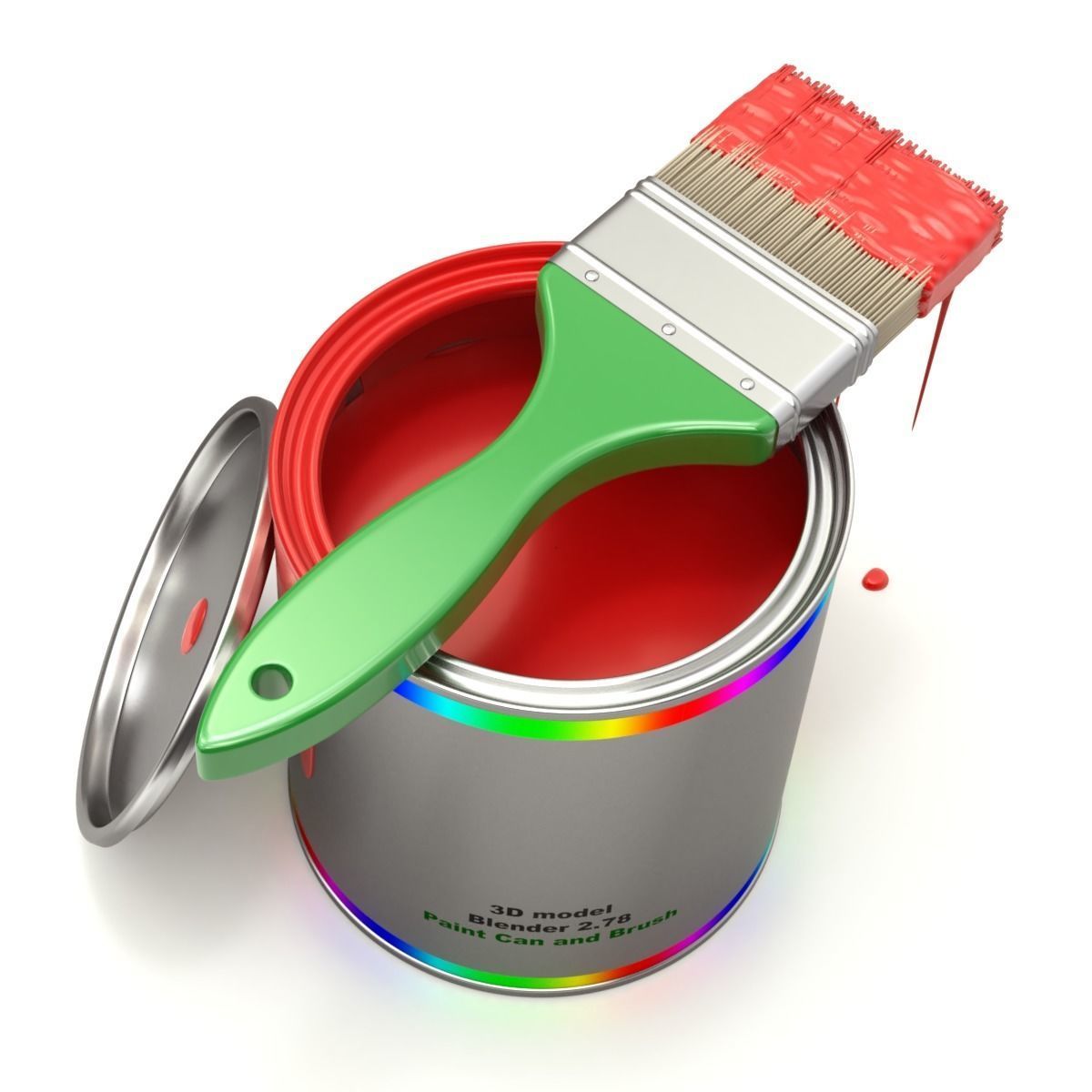 Paint Can and Brush 3D model_9