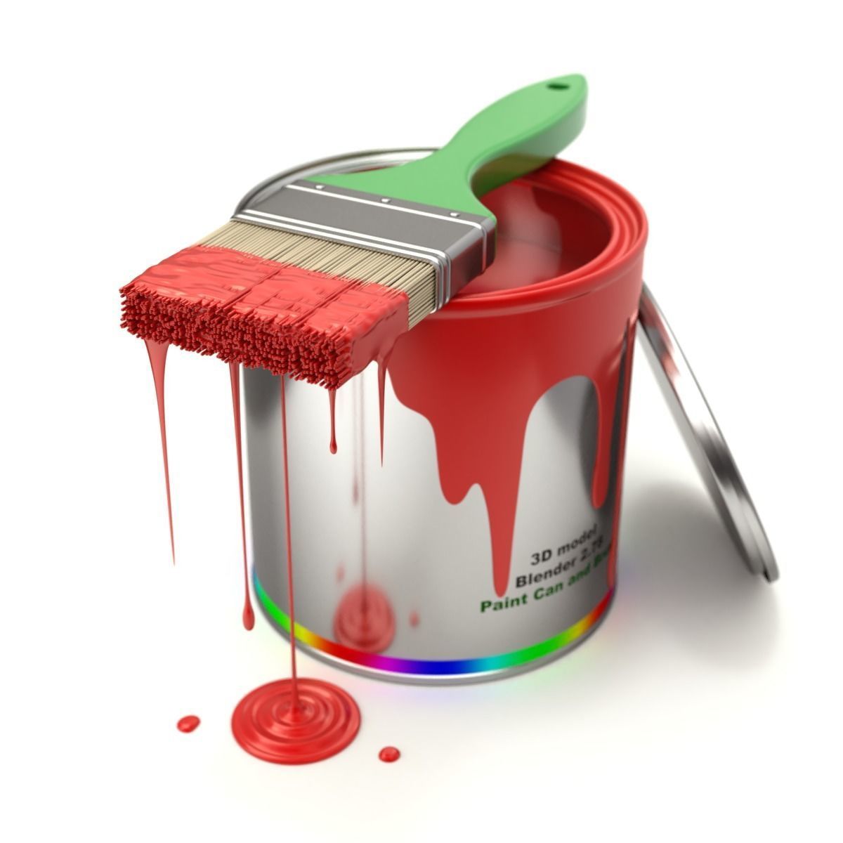 Paint Can and Brush 3D model_5