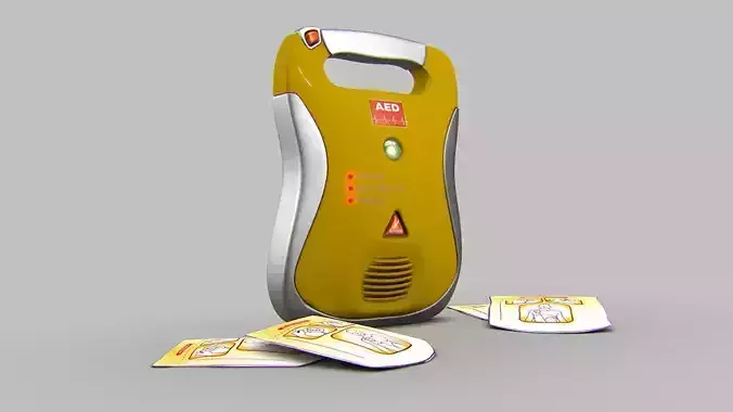 Defibrillator pen with two pieces of paper 3D model