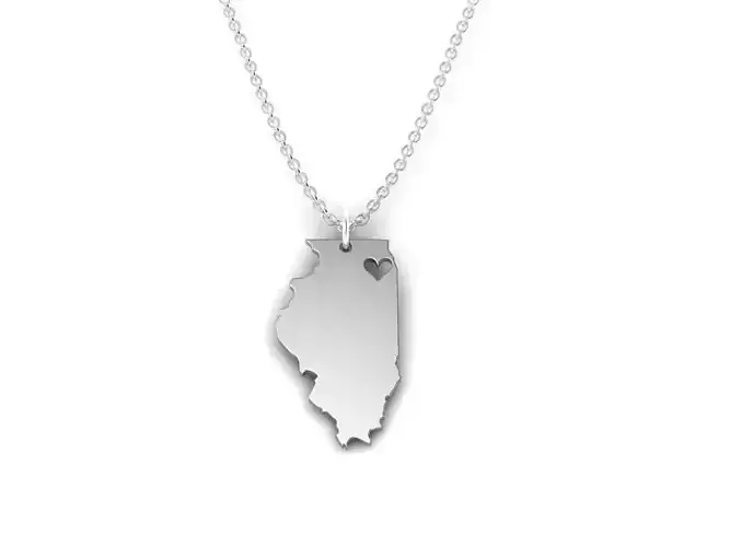 Illinois Map Stainless Steel Pendant