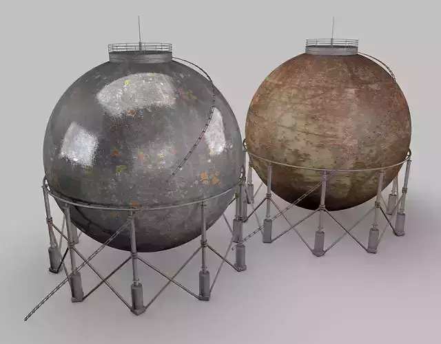 Gas-Storage-Tank two rusty water towers