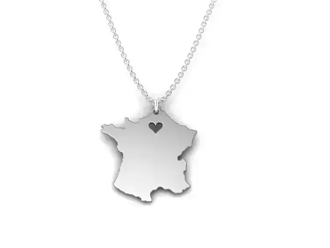 France Silver Tone Stainless Steel Map Pendant 3D print model