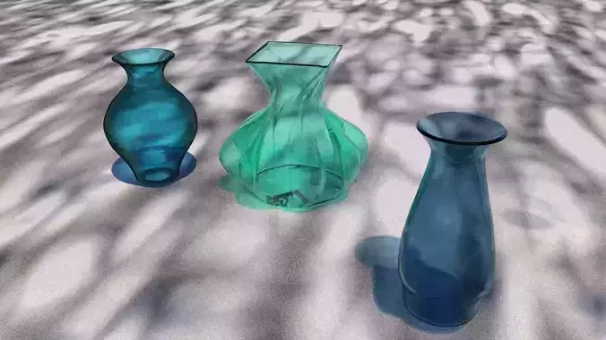 3 vases chatting on a beach
