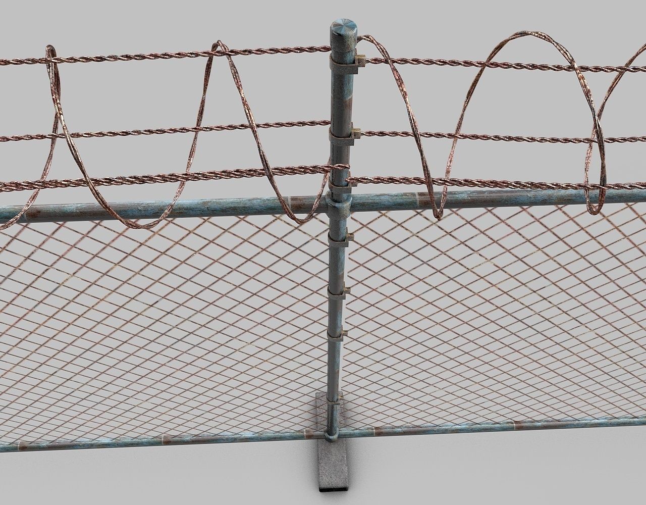 Barbed-Wire-Fence barbed wire on fence 3D model_1