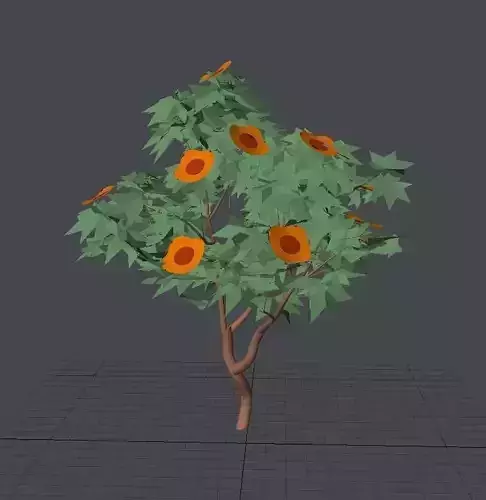 Cartoon style tree with big orange flowers