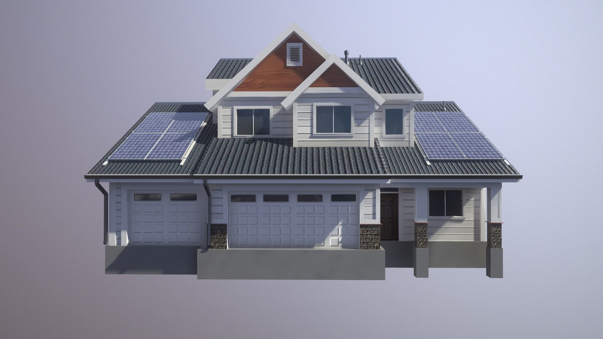 Modern Suburban House 1 Low-poly 3D model_1