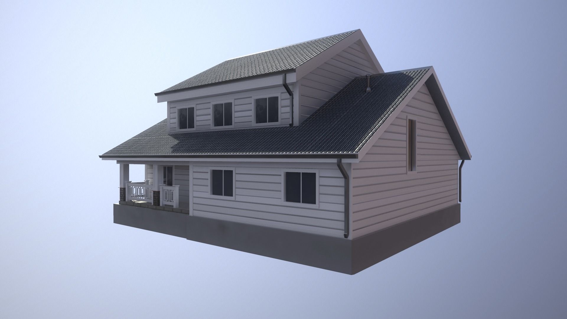 Modern Suburban House 1 Low-poly 3D model_2