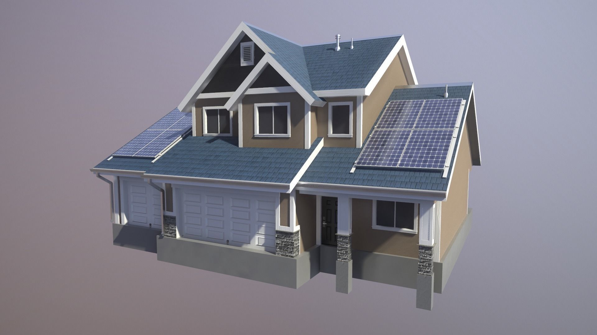 Modern Suburban House 1 Low-poly 3D model_9