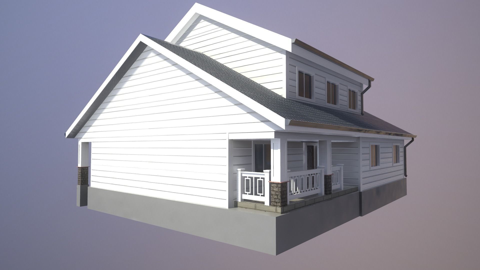 Modern Suburban House 1 Low-poly 3D model_3