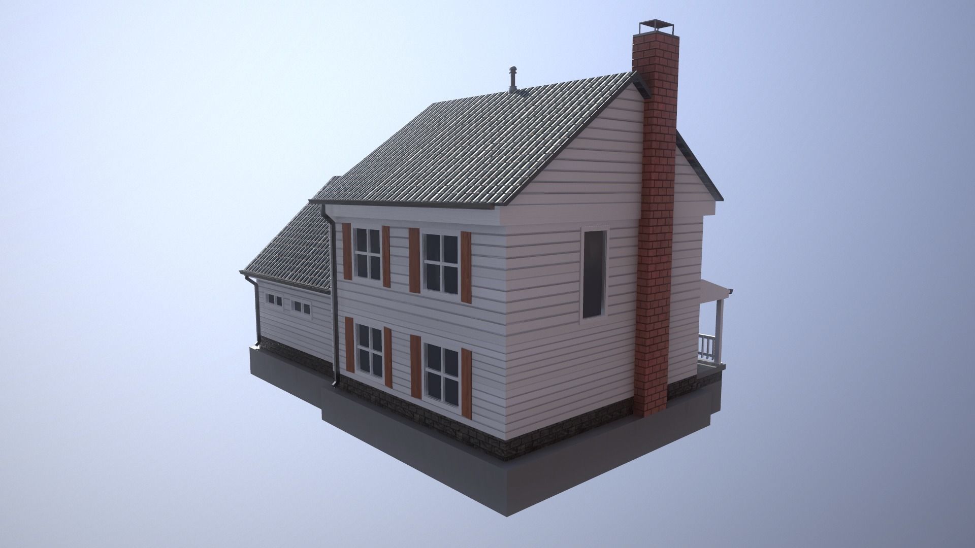 Modern Suburban House 2 Low-poly 3D model_2