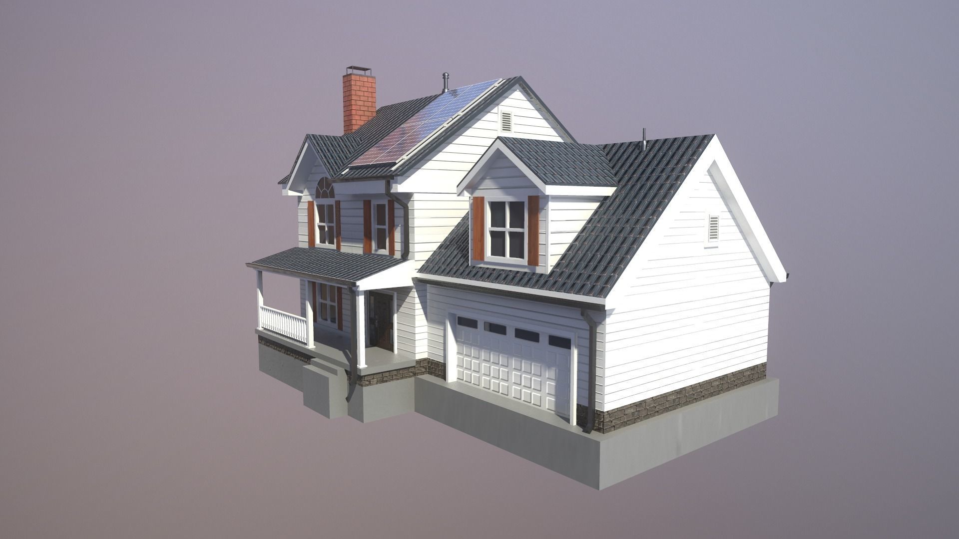 Modern Suburban House 2 Low-poly 3D model_1