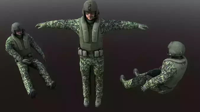 Helicopter Soldier - Pilot simple model Low Poly Low-poly 3D model
