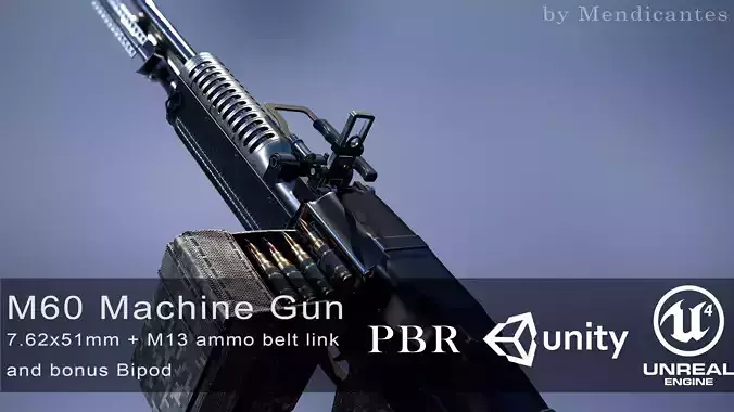 M60 machine gun Low-poly 3D model