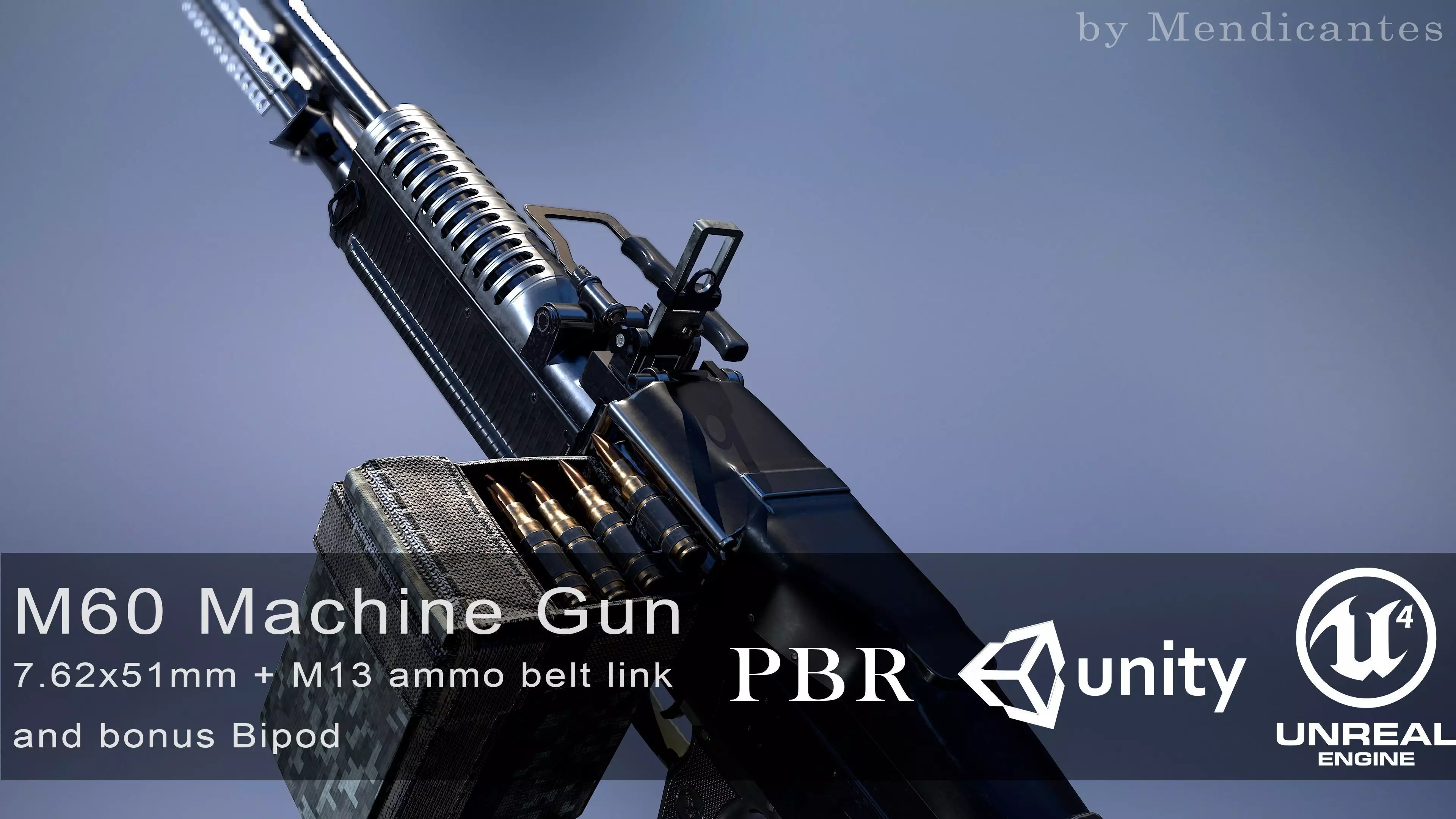 M60 machine gun Low-poly 3D model_0