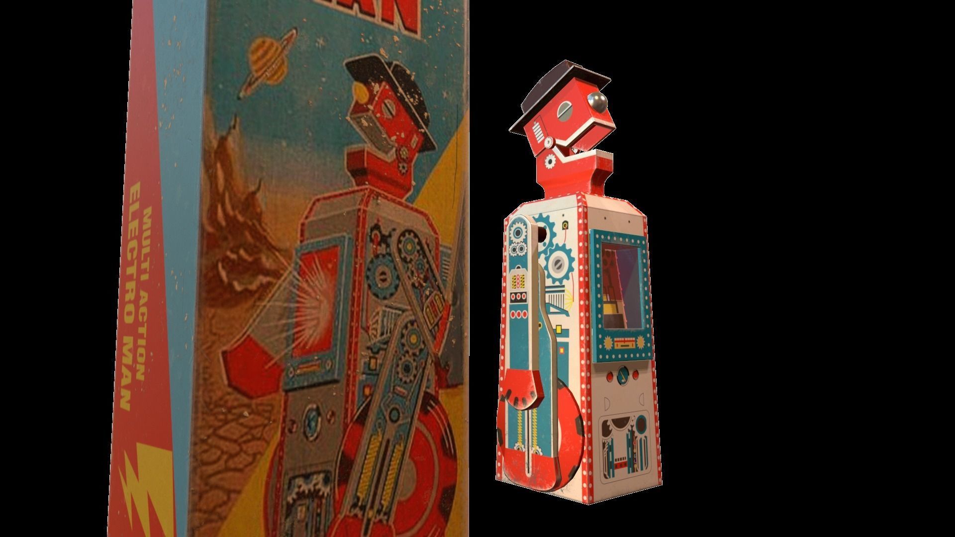 Retro Robot Toy Low-poly 3D model_29