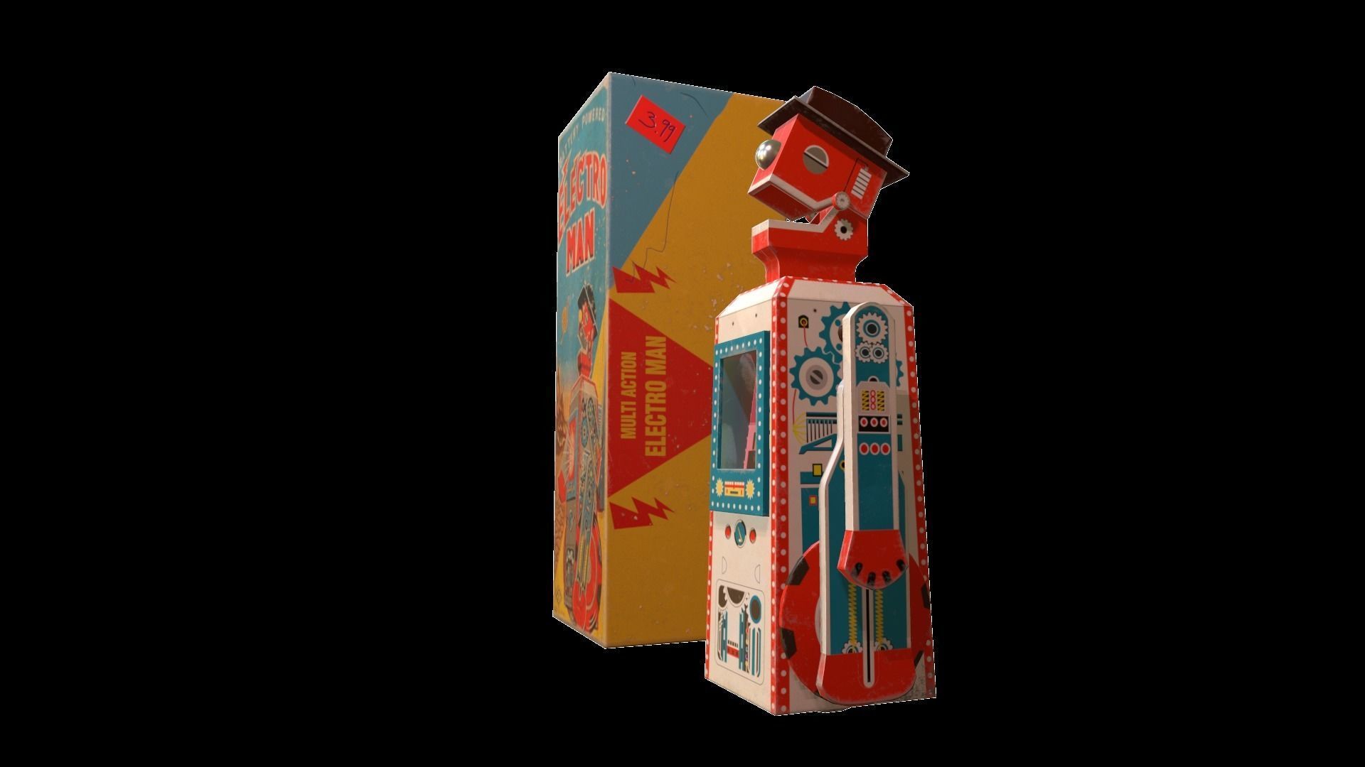 Retro Robot Toy Low-poly 3D model_6