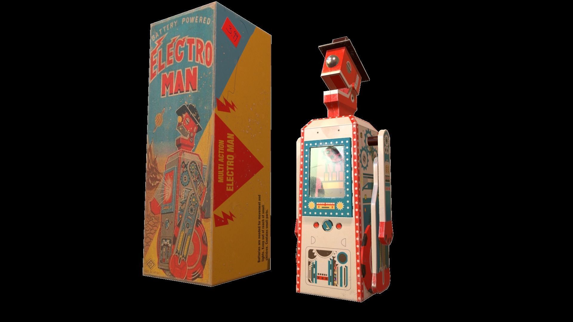 Retro Robot Toy Low-poly 3D model_3