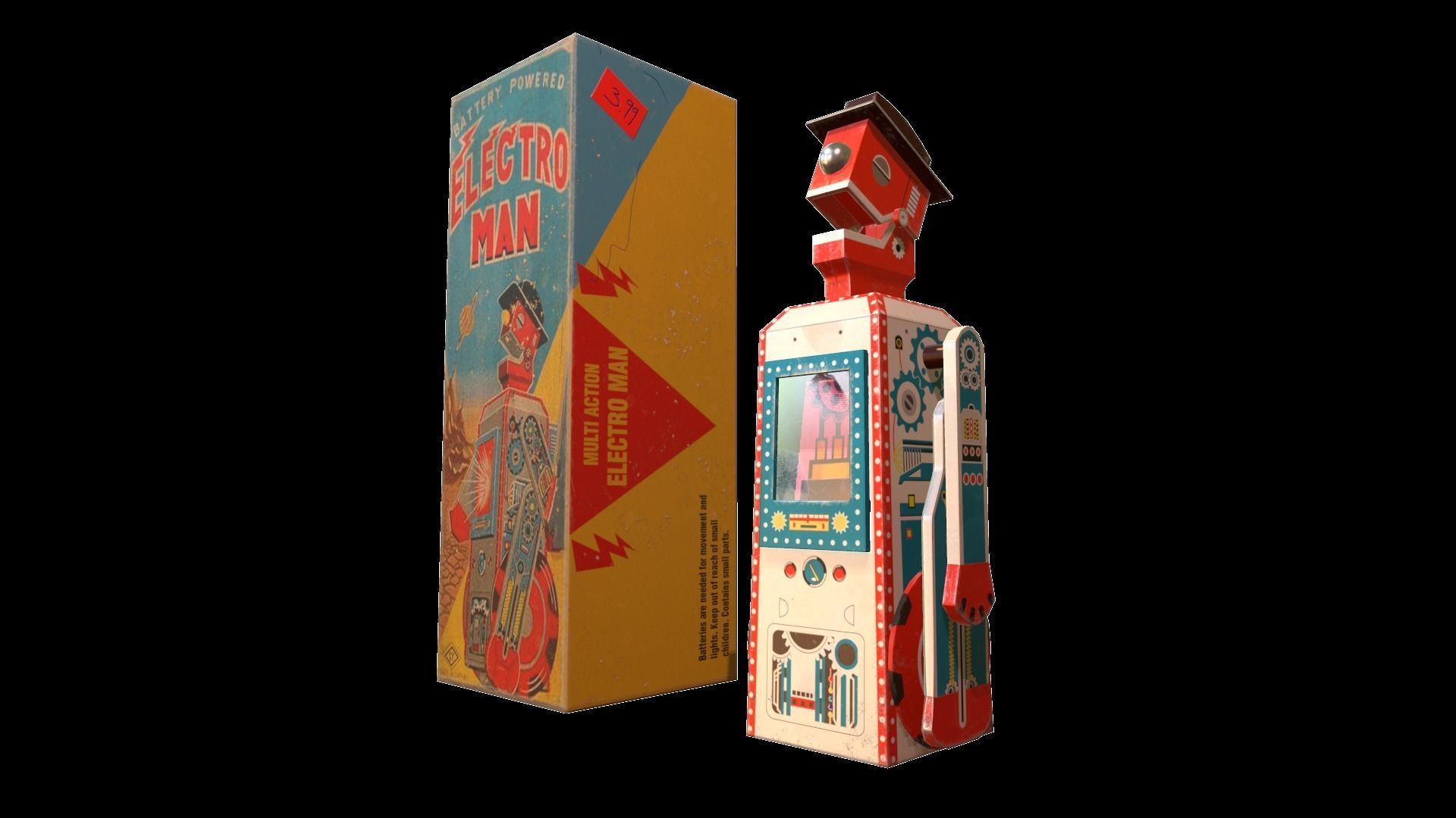 Retro Robot Toy Low-poly 3D model_8