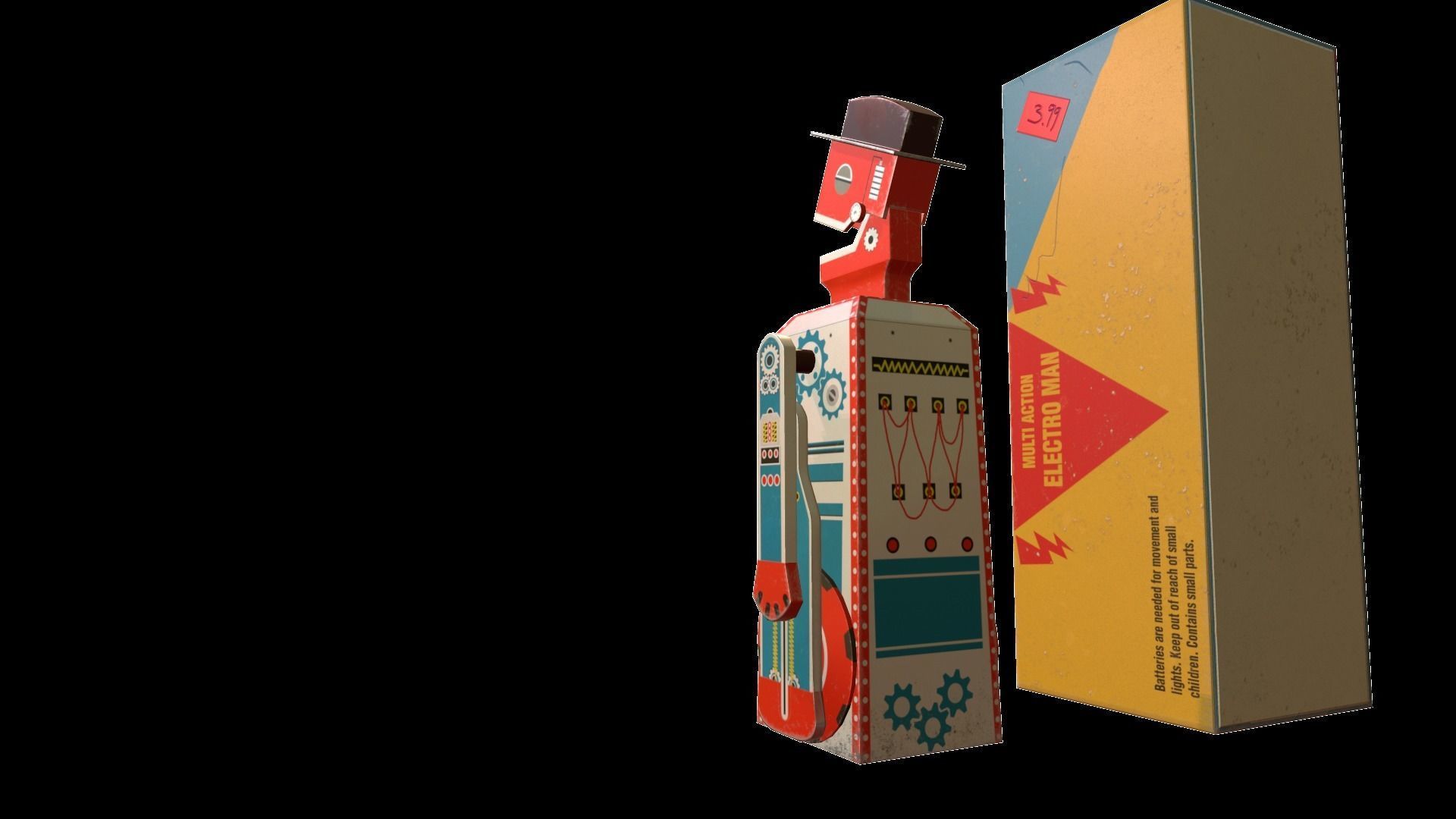 Retro Robot Toy Low-poly 3D model_15