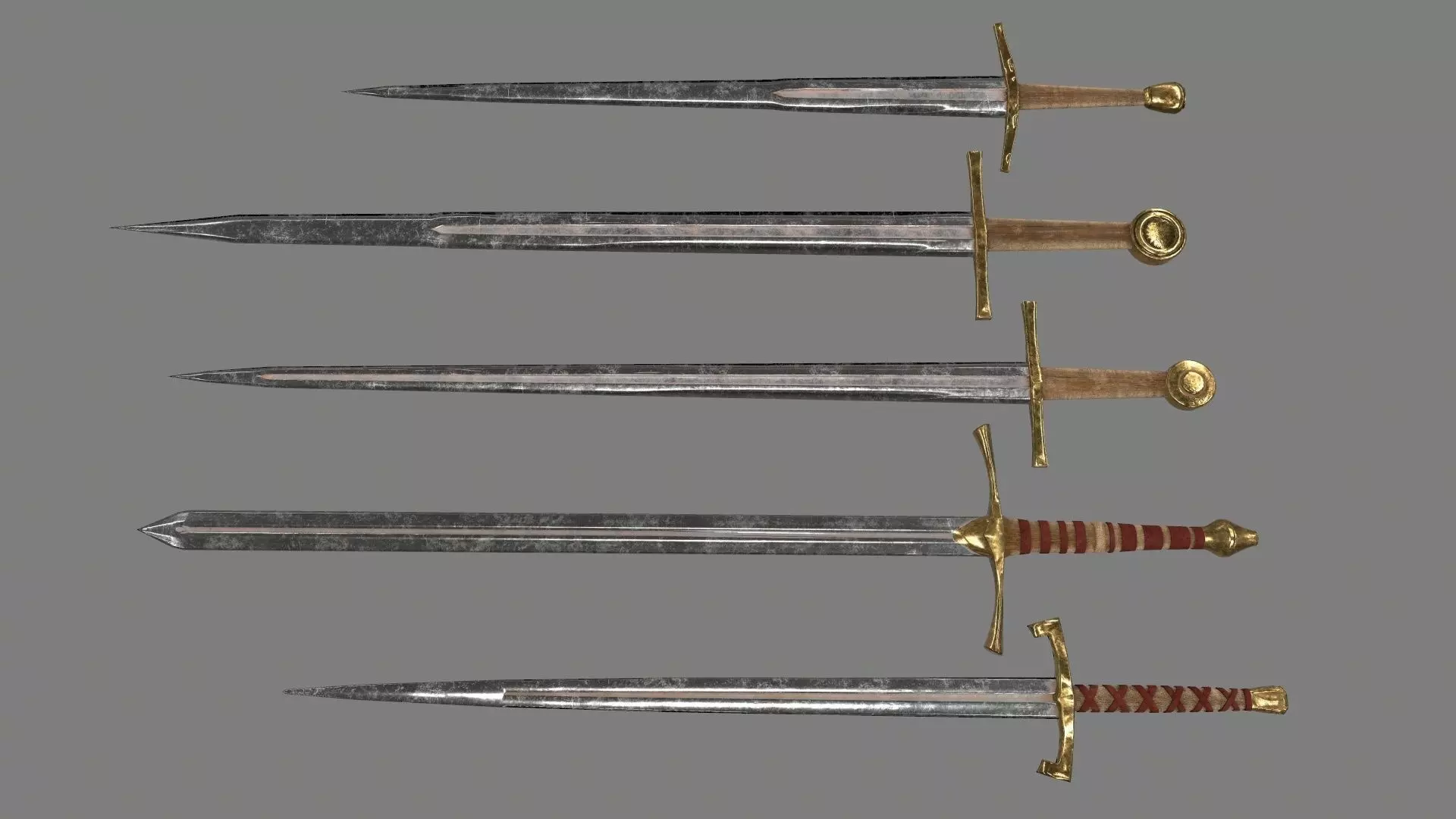 sword set three swords Low-poly 3D model_0